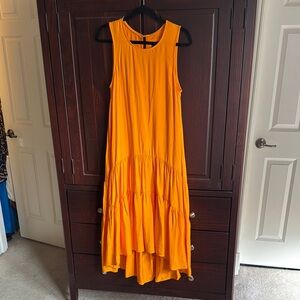 Orange Ruffled Tiered High Low Sundress